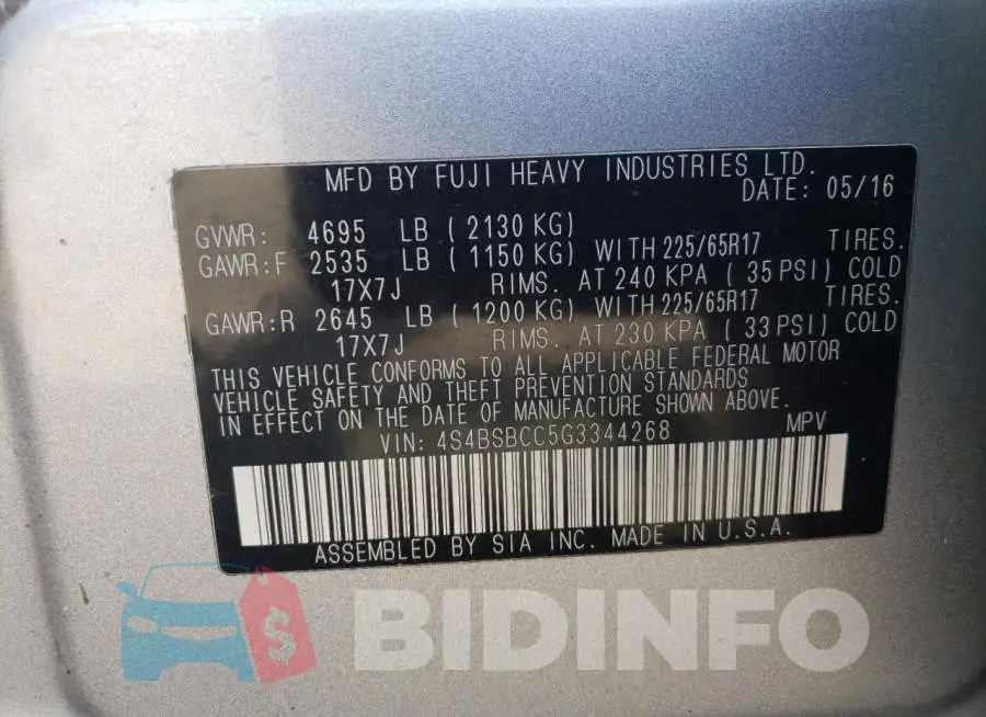 4S4BSBCC5G3344268 Photo# 10