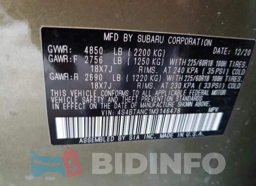 4S4BTANC1M3146478 Photo# 12