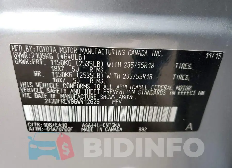 2T3DFREV9GW412626 Photo# 10