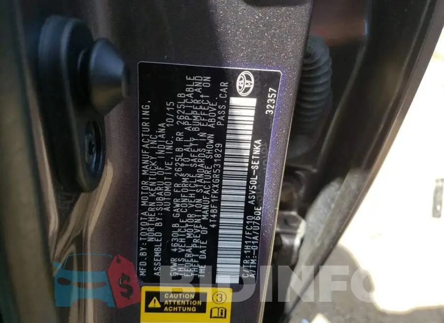 4T4BF1FKXGR531829 Photo# 10