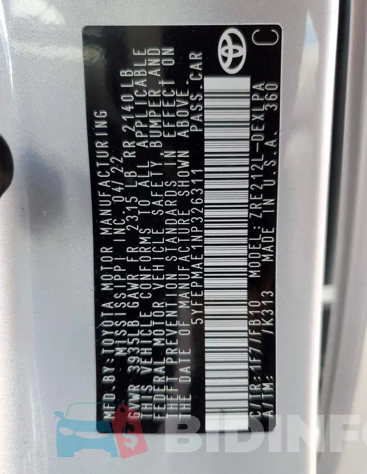 5YFEPMAE1NP326311 Photo# 12