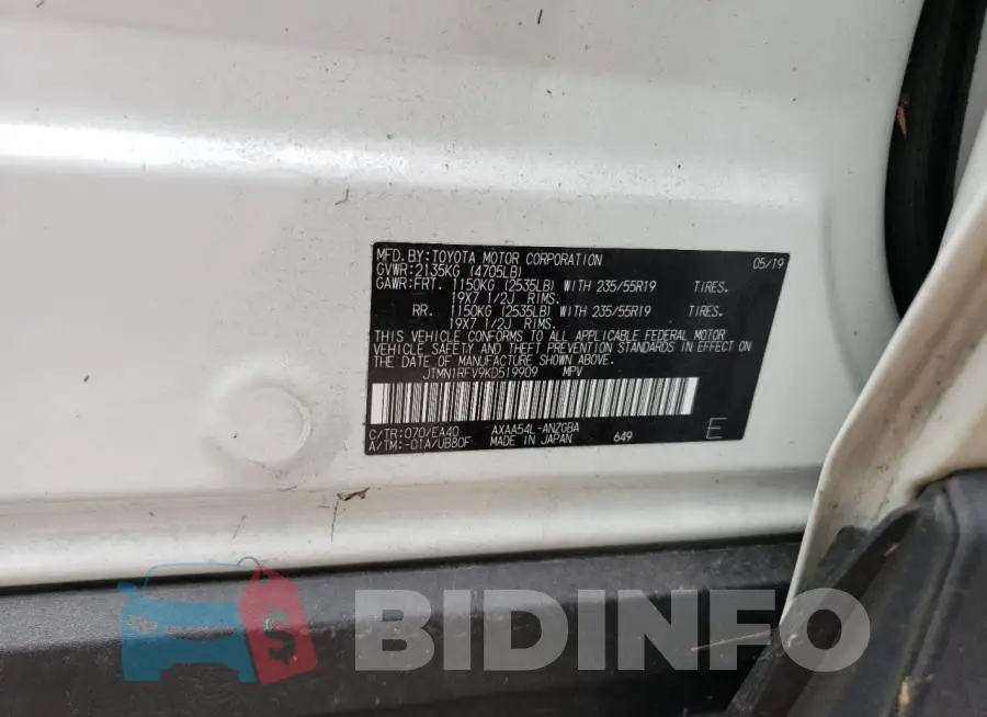 JTMN1RFV9KD519909 Photo# 10