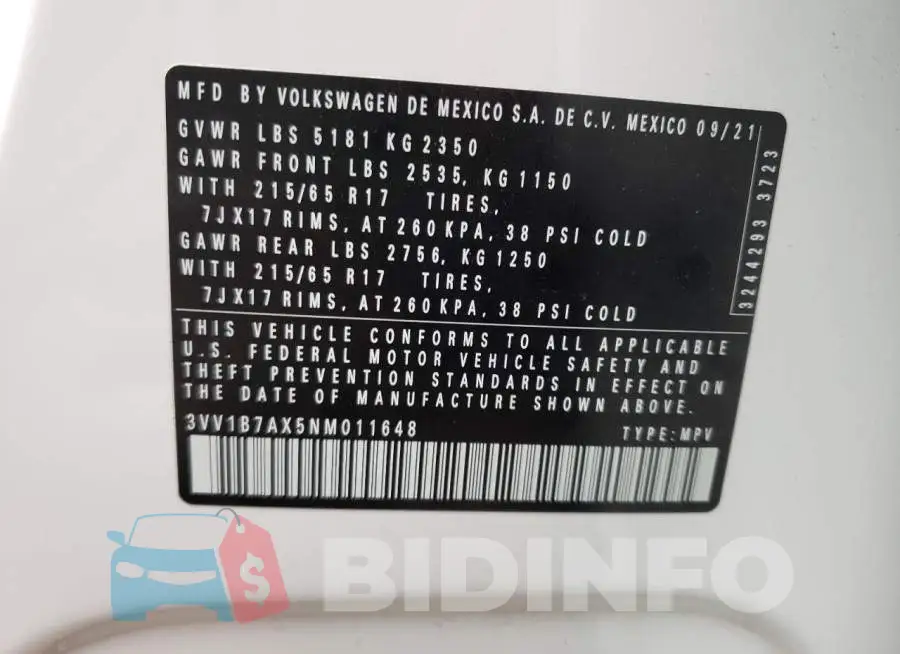 3VV1B7AX5NM011648 Photo# 10