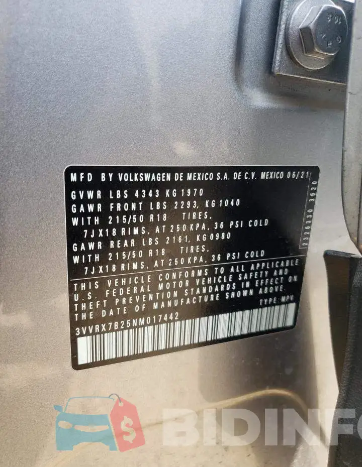 3VVRX7B25NM017442 Photo# 10