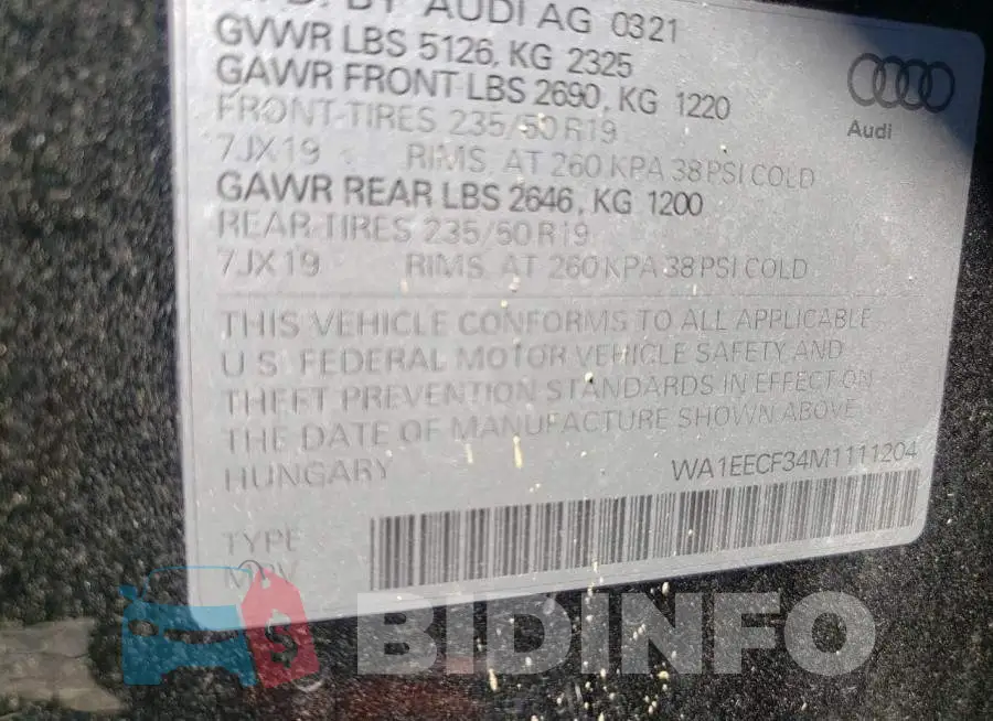 WA1EECF34M1111204 Photo# 10