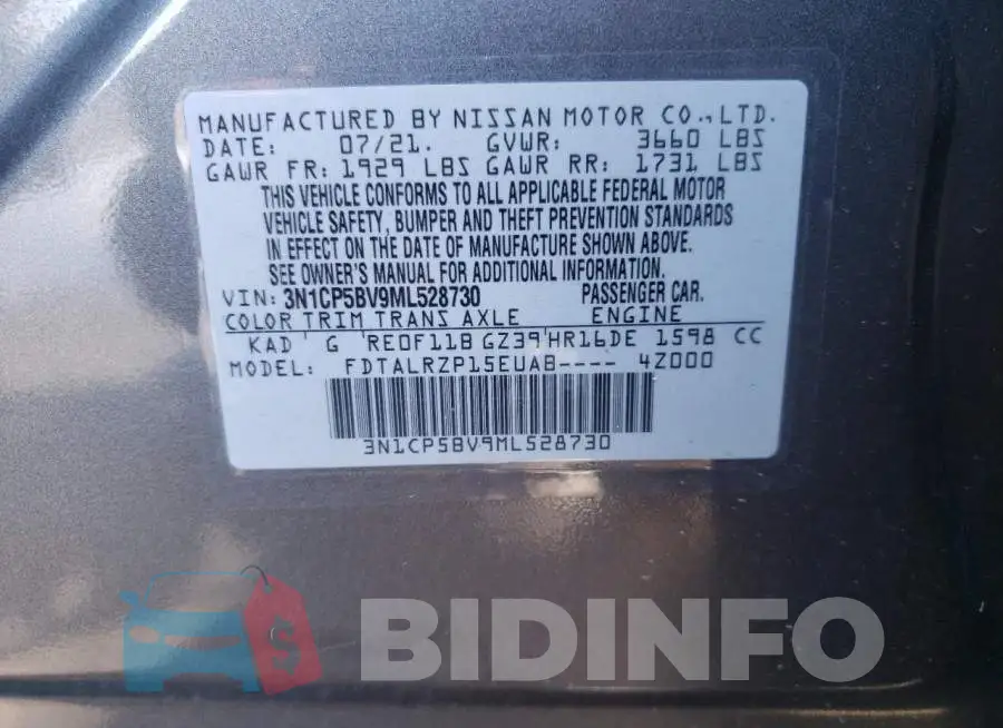 3N1CP5BV9ML528730 Photo# 10