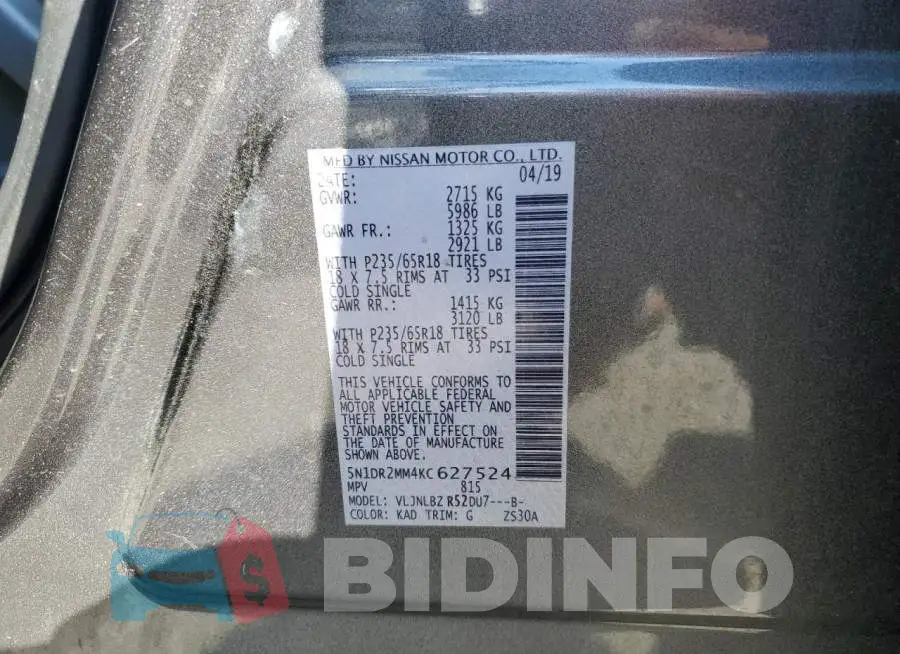 5N1DR2MM4KC627524 Photo# 10