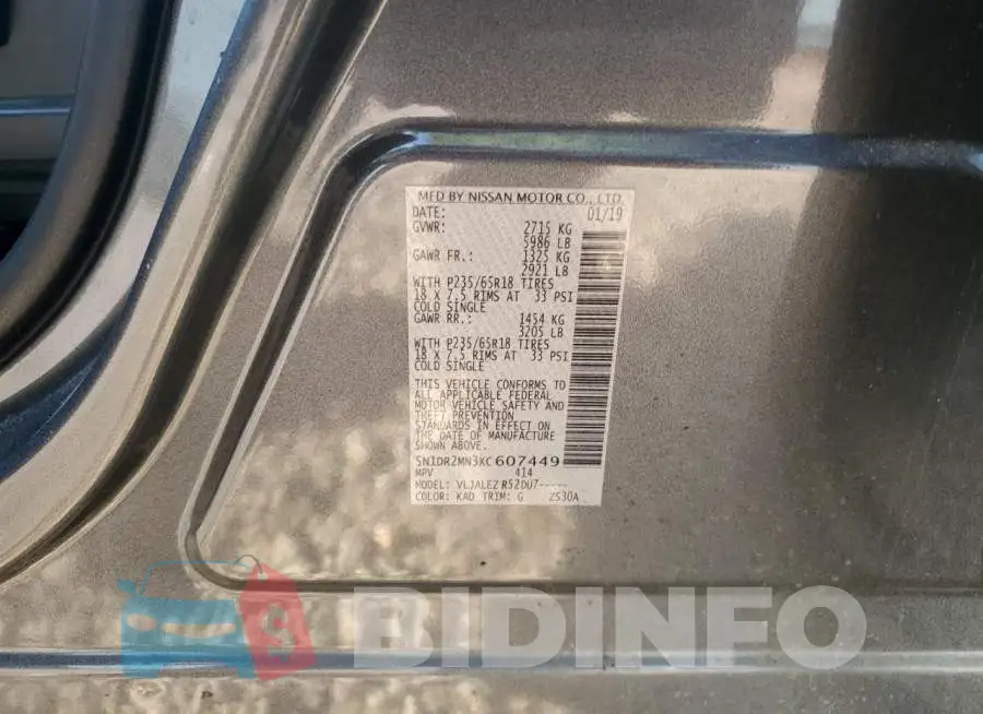 5N1DR2MN3KC607449 Photo# 10