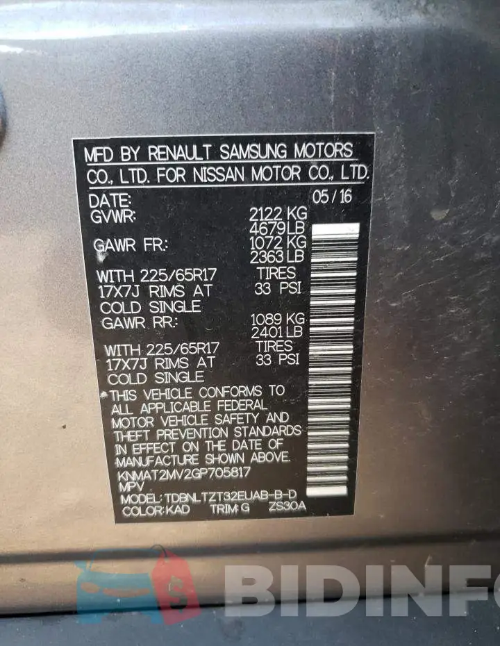 KNMAT2MV2GP705817 Photo# 10