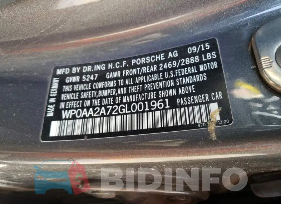 WP0AA2A72GL001961 Photo# 10