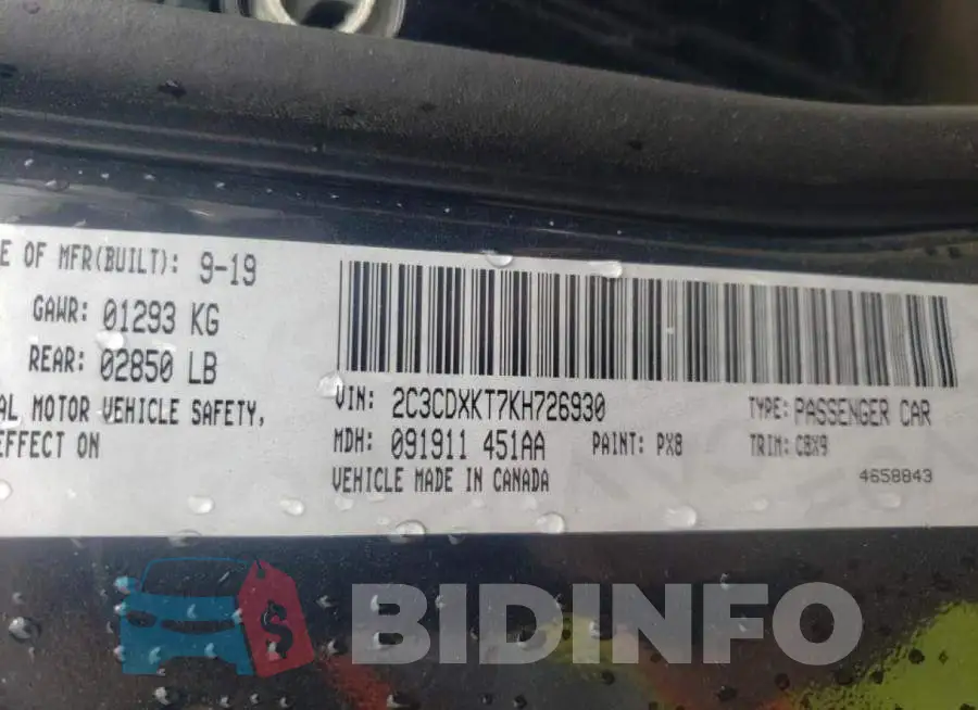 2C3CDXKT7KH726930 Photo# 10