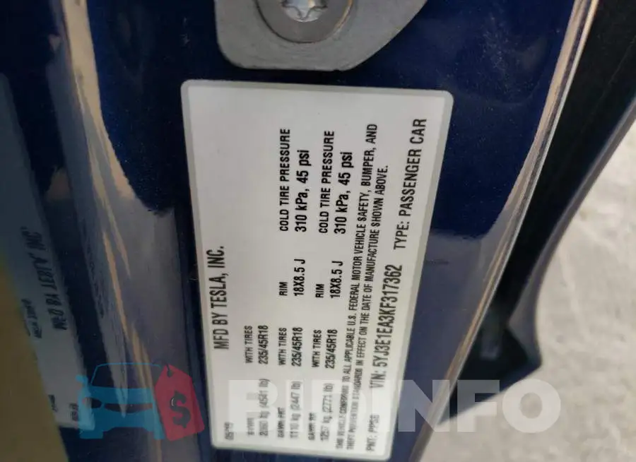 5YJ3E1EA3KF317362 Photo# 10