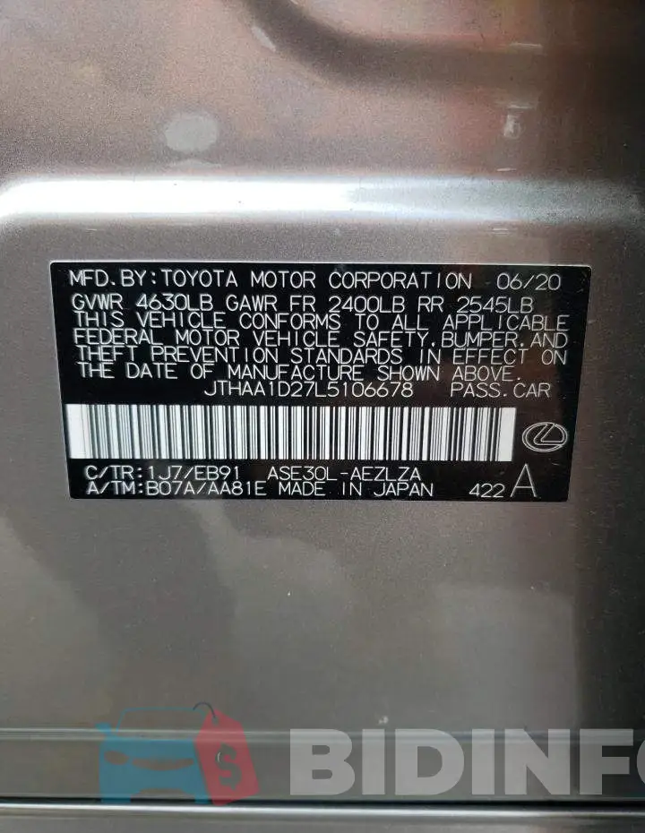 JTHAA1D27L5106678 Photo# 10