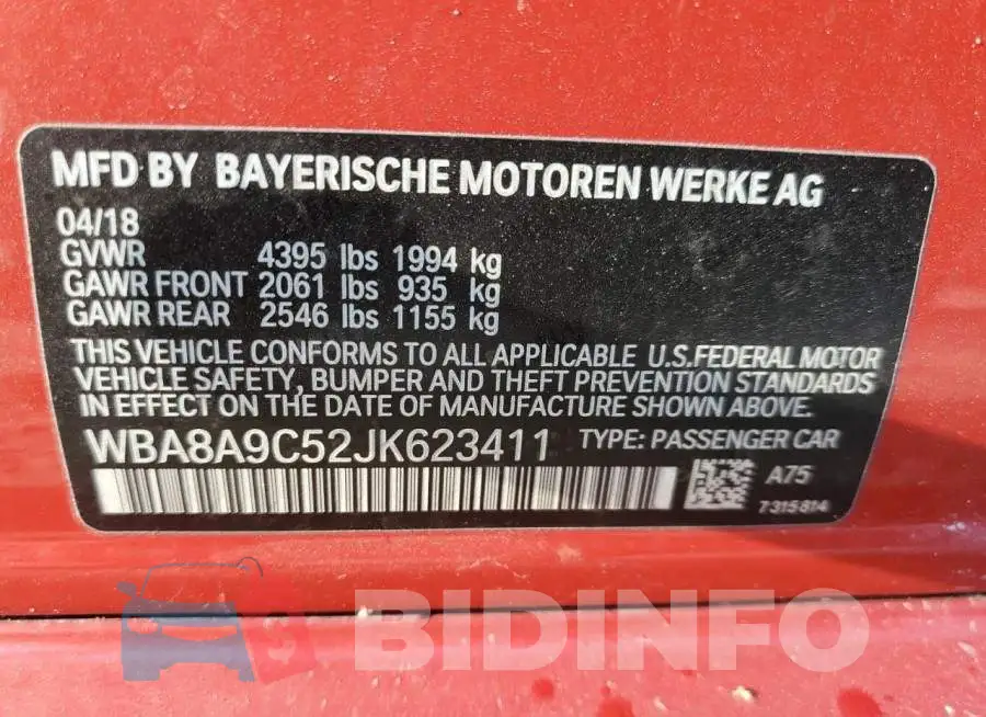 WBA8A9C52JK623411 Photo# 10