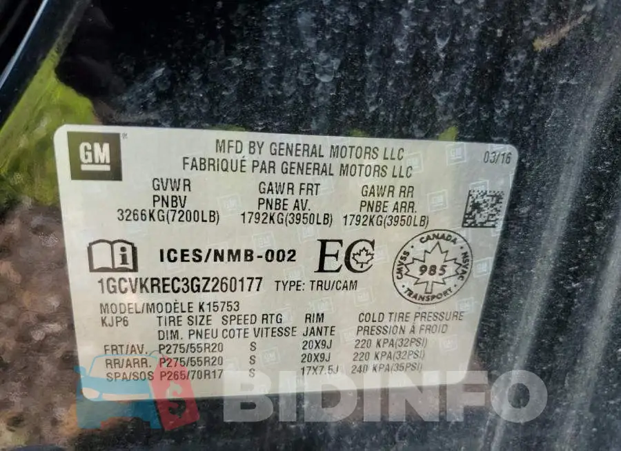 1GCVKREC3GZ260177 Photo# 10