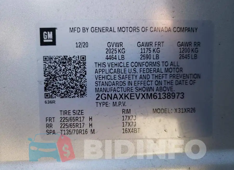 2GNAXKEVXM6138973 Photo# 10