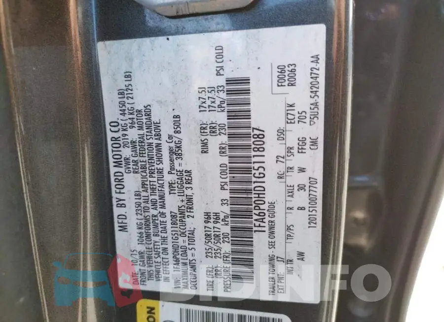 1FA6P0HD1G5118087 Photo# 10