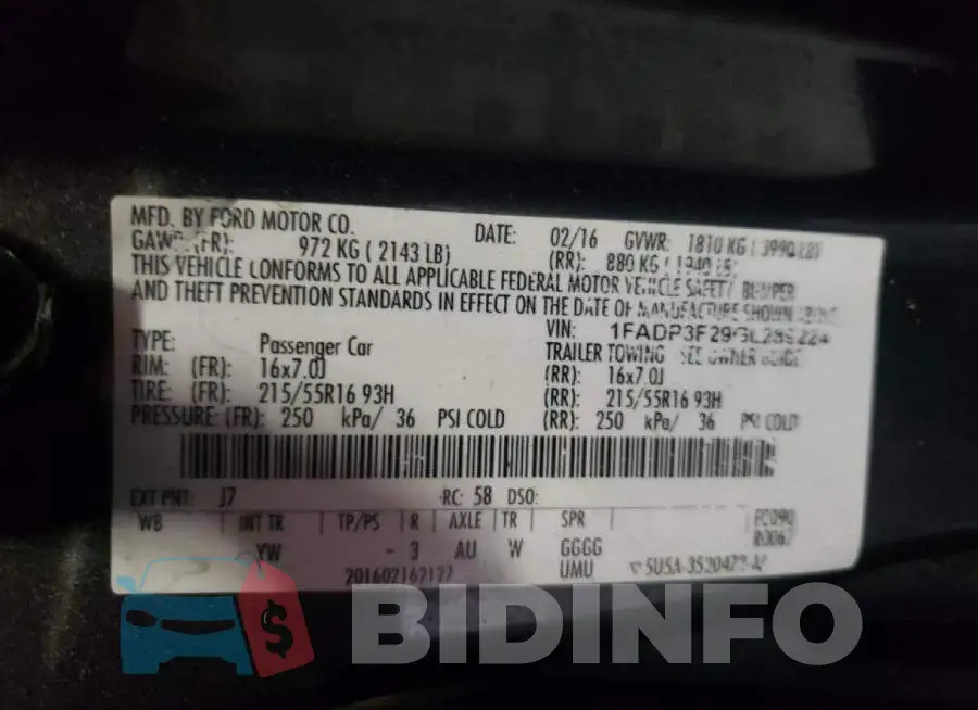 1FADP3F29GL289224 Photo# 10