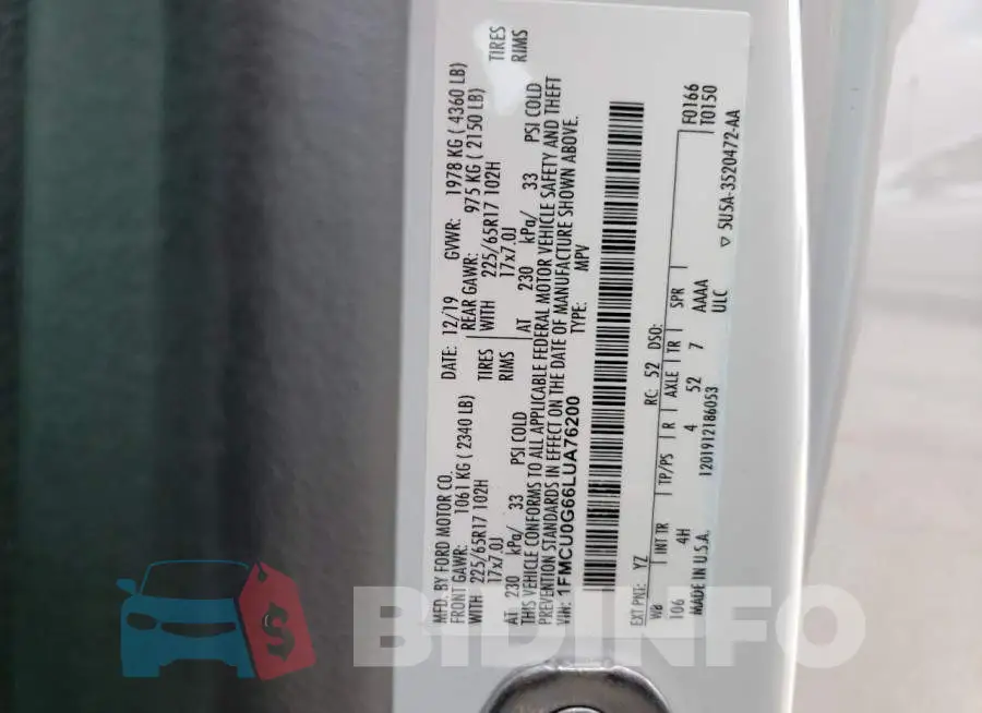1FMCU0G66LUA76200 Photo# 10