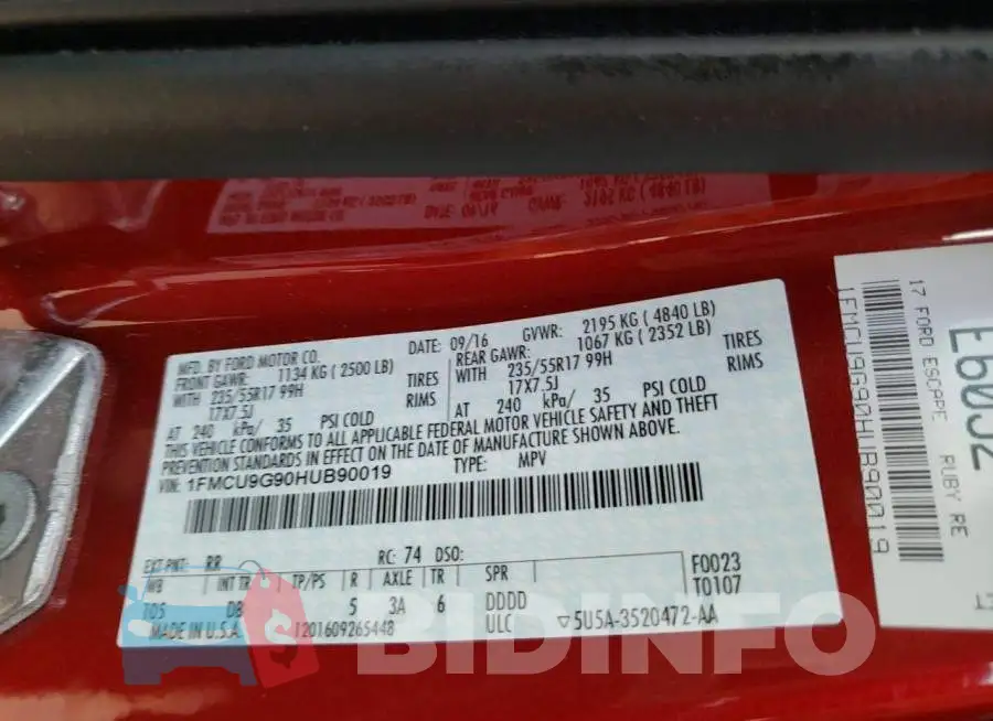 1FMCU9G90HUB90019 Photo# 10