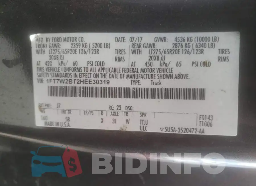 1FT7W2BT2HEE30319 Photo# 10
