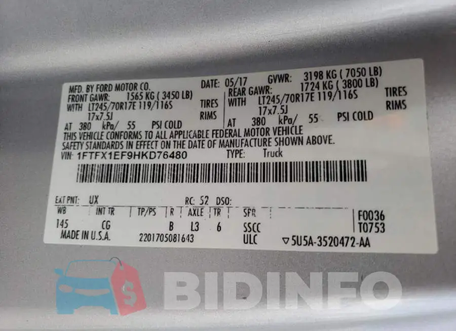 1FTFX1EF9HKD76480 Photo# 10