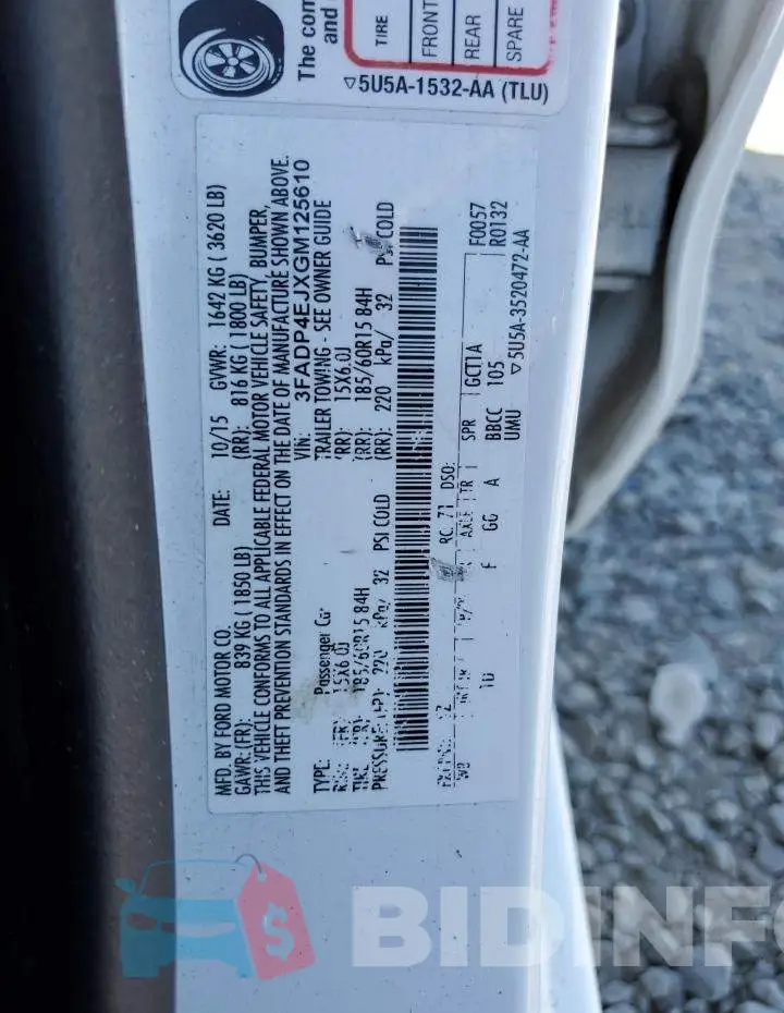 3FADP4EJXGM125610 Photo# 10