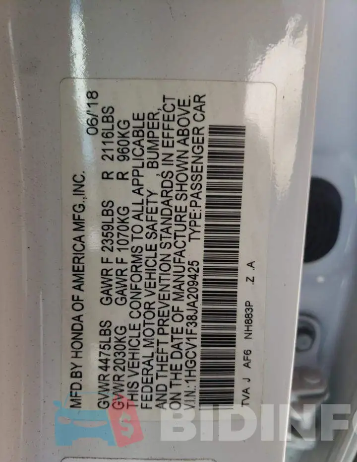 1HGCV1F38JA209425 Photo# 10