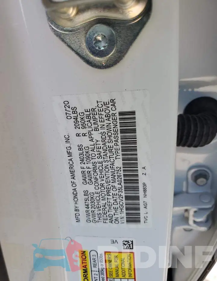 1HGCV2F35LA026752 Photo# 10