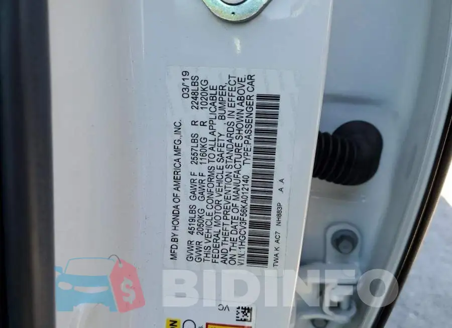 1HGCV3F56KA012140 Photo# 10