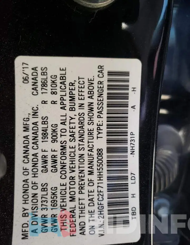 2HGFC2F71HH550088 Photo# 10