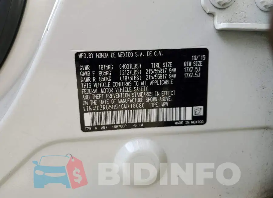 3CZRU5H54GM718080 Photo# 10