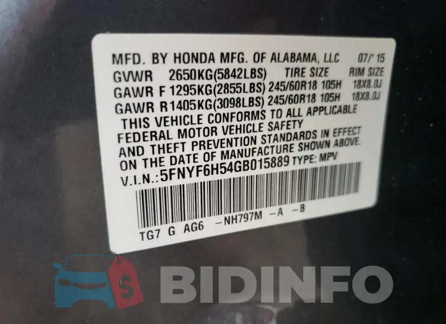 5FNYF6H54GB015889 Photo# 10