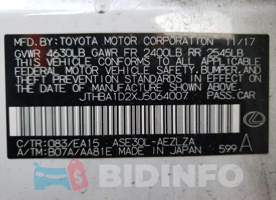JTHBA1D2XJ5064007 Photo# 10