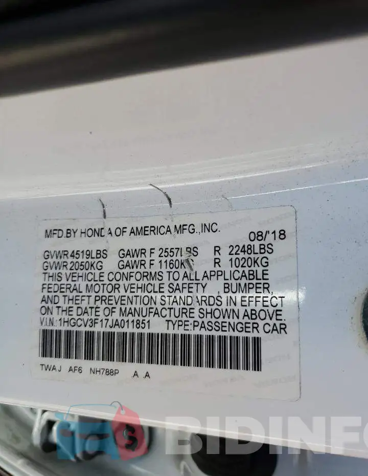 1HGCV3F17JA011851 Photo# 10
