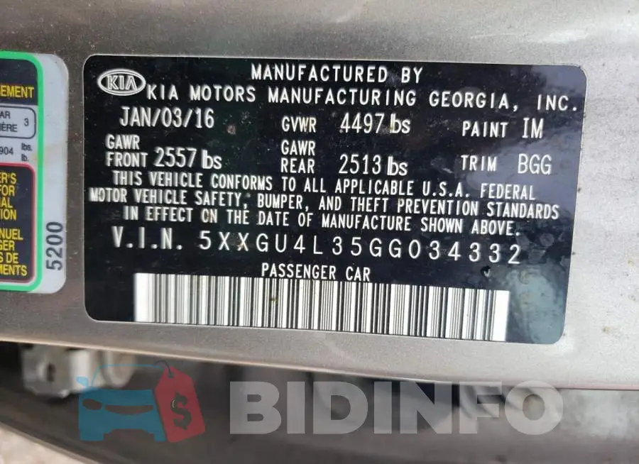 5XXGU4L35GG034332 Photo# 10