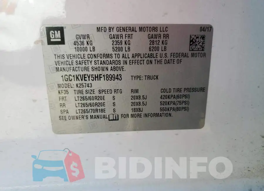 1GC1KVEY5HF189943 Photo# 10