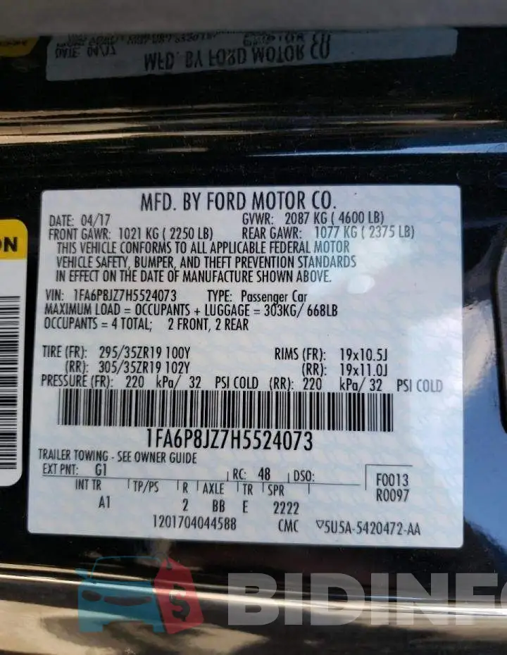 1FA6P8JZ7H5524073 Photo# 10