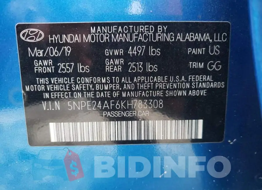 5NPE24AF6KH783308 Photo# 10