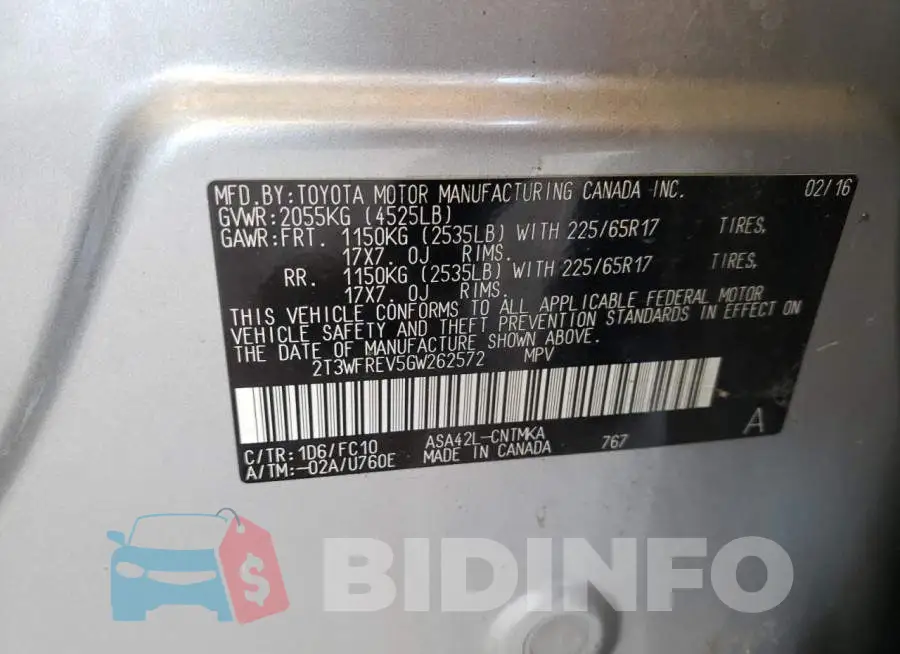 2T3WFREV5GW262572 Photo# 10