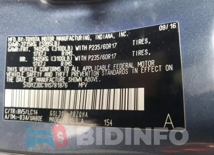 5TDYZ3DC1HS781876 Photo# 10