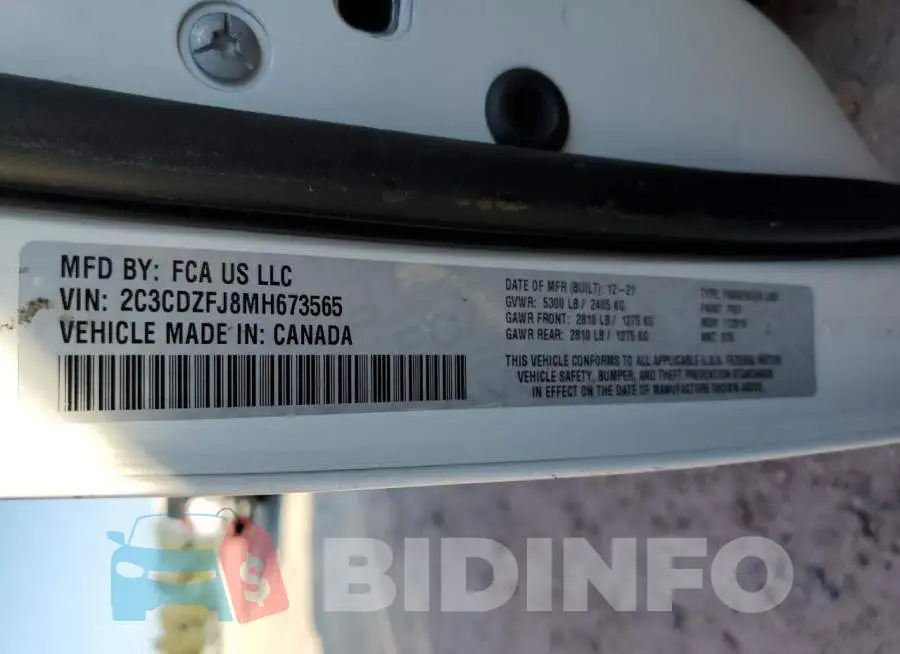 2C3CDZFJ8MH673565 Photo# 10