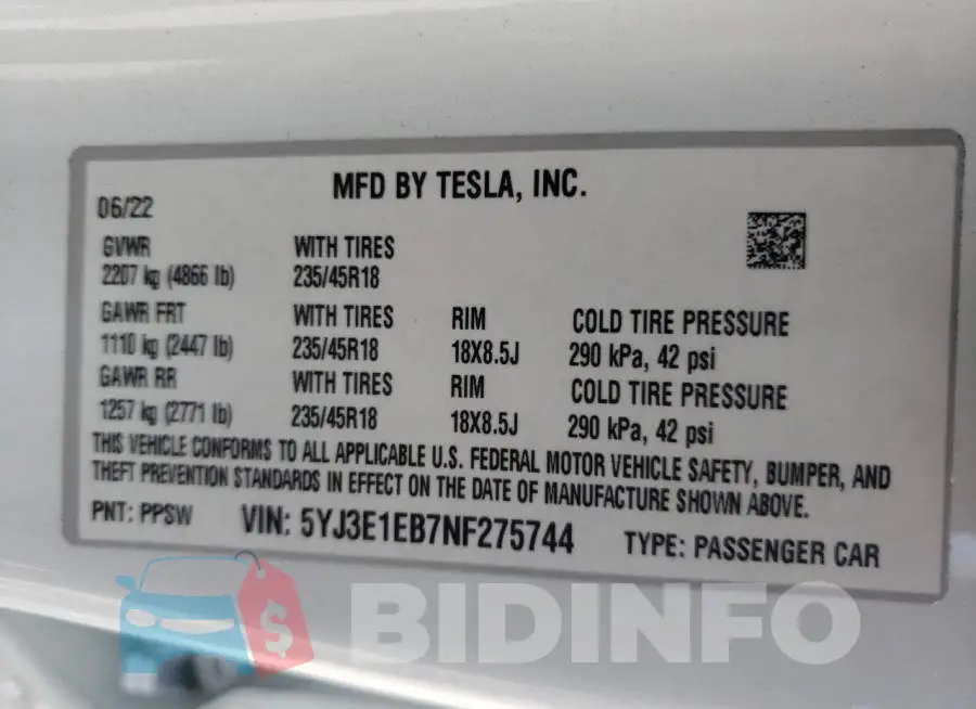 5YJ3E1EB7NF275744 Photo# 10