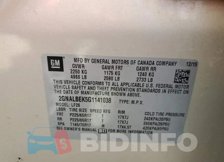 2GNALBEK5G1141038 Photo# 10