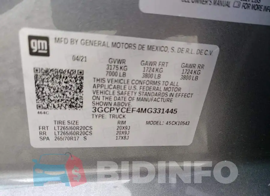 3GCPYCEF4MG331445 Photo# 10