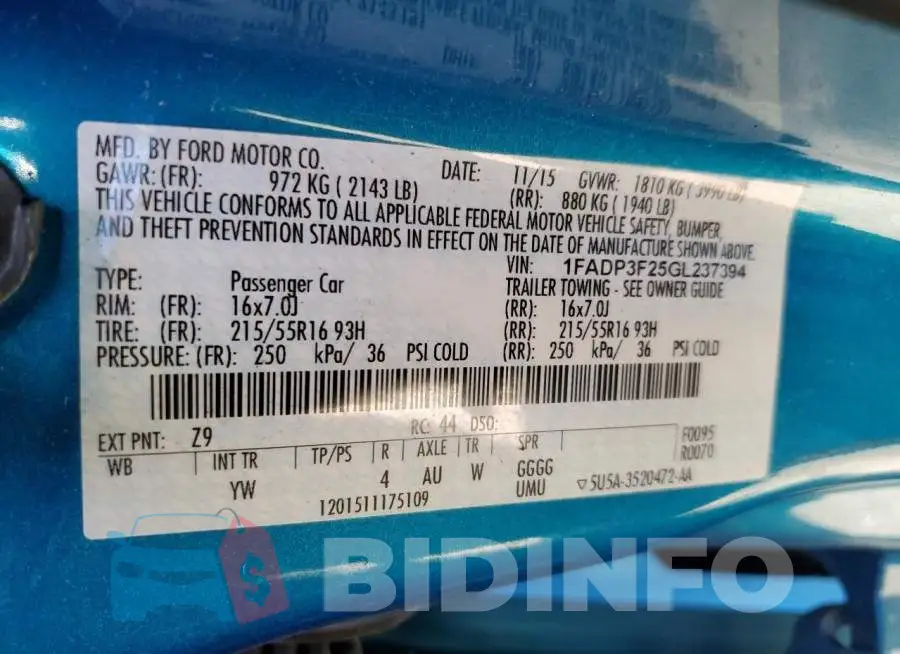 1FADP3F25GL237394 Photo# 10