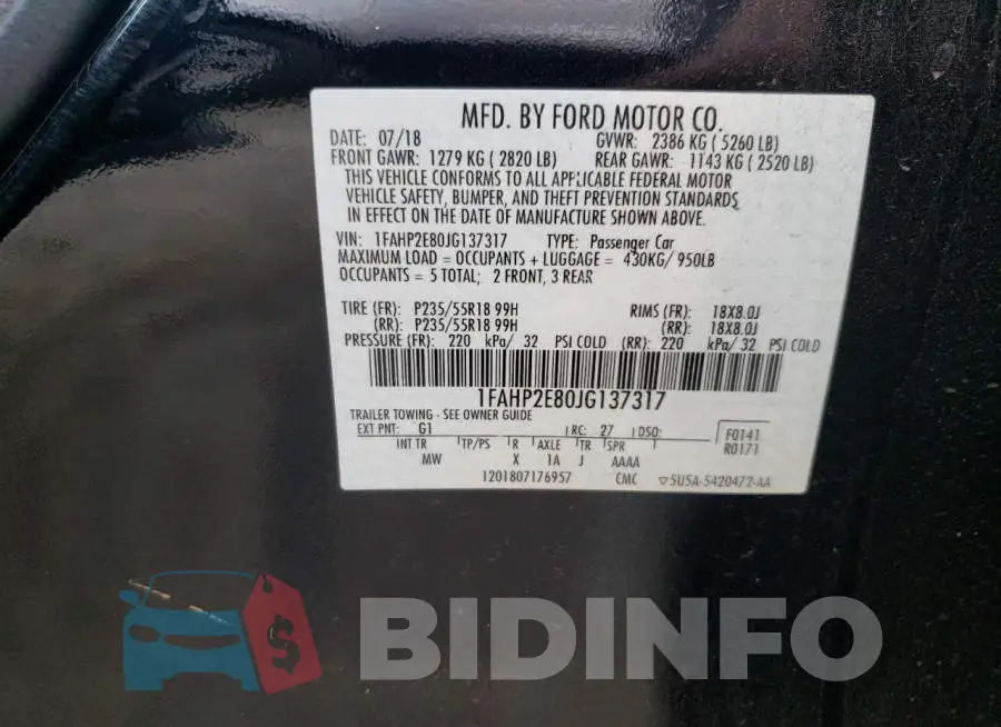 1FAHP2E80JG137317 Photo# 10