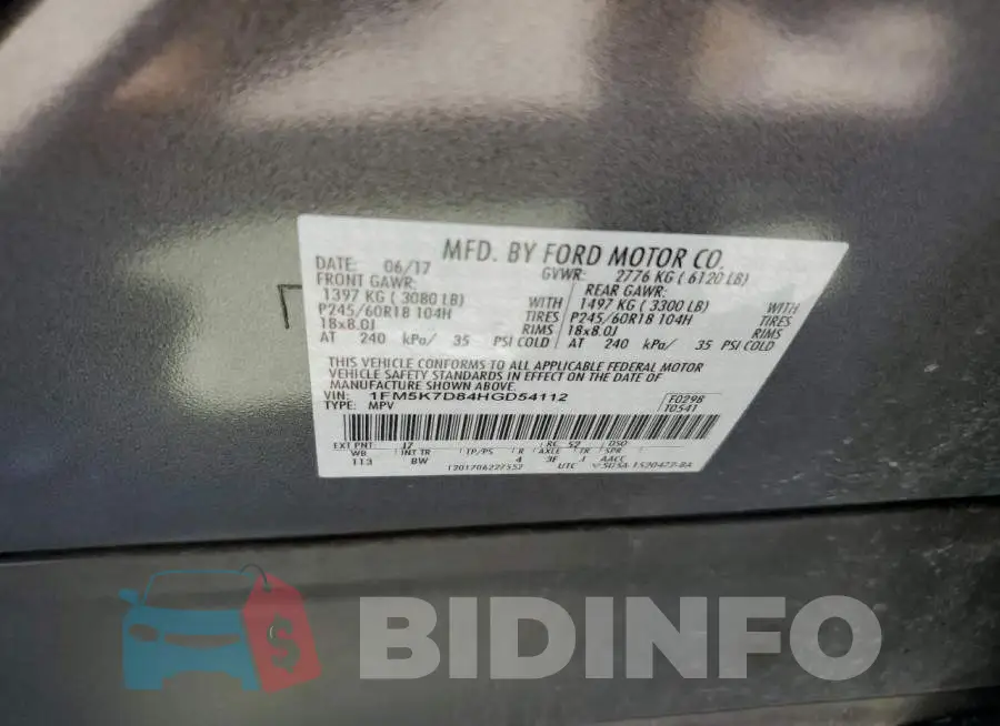 1FM5K7D84HGD54112 Photo# 10