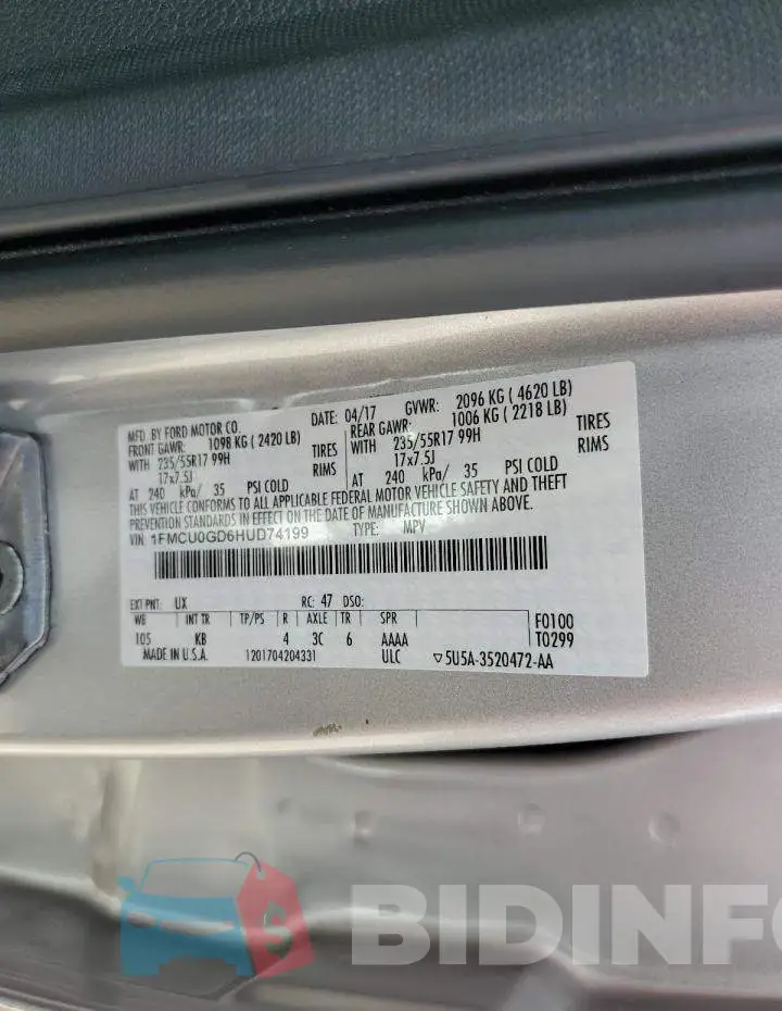 1FMCU0GD6HUD74199 Photo# 10