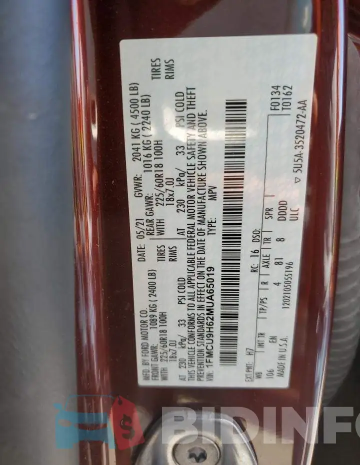 1FMCU9H62MUA65019 Photo# 10